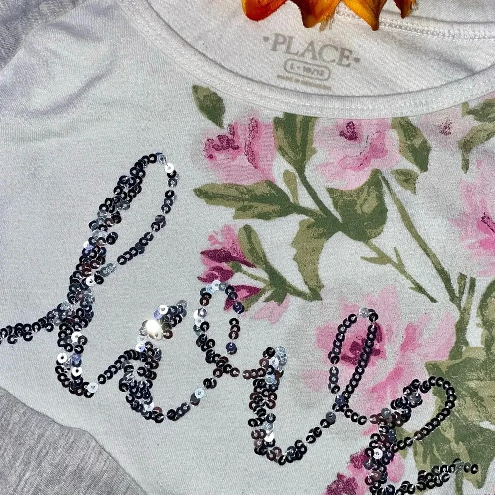 🌻5/$25🌻JUSTICE Sequined Love Long Sleeved Flower T-Shirt | 10/12 | - Picture 6 of 6